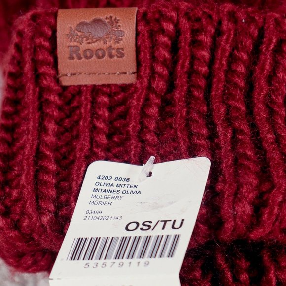 NWT ROOTS red burgundy  mittens - Picture 3 of 3